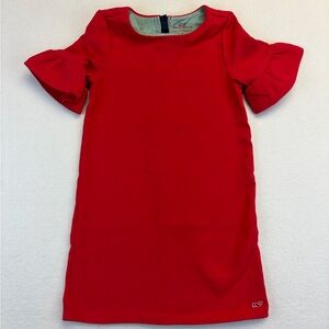 Vineyard Vines Girls Dress Red Size 6 Ruffled Sleeves Preppy Whale Zip 7Q0650